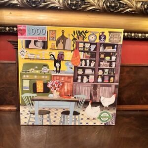 eeBoo Kitchen Chickens 1000 Piece Puzzle New Sealed Cat Hen Farmhouse Kitchen